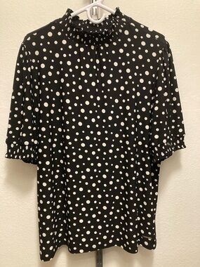 Anne Klein Polka Dot Ruffle Mock Collar Top